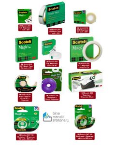 Jual Magic Tape Scotch 810 1/2 inch -  3/4 inch - 1 inch (L36/L72/M36/M72/S36/S72) 36 Yards & 72 Yards,  with Dispenser 810D/C155/C60/CAT 104/CAT 105 Harga Murah di Toko ATK Grosir
