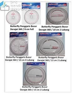 Contoh Protractor garisan sudut 360 derajat Butterfly Penggaris Busur 360/12 cm (2 Lubang) merek Butterfly