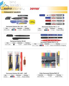 Jual Joyko Permanent marker PMC-27 | PM-11RF / PM-12RF / PM-13RF | PM-17 | PM-18 | PM-19 | PM-20 | PM-31 / PM-32 / PM-33 | PM-34 / PM-35 / PM-36 | PM-34RF | PM-35RF | PM-36RF Spidol Permanen Nempel di Media Plastik  terlengkap di toko alat tulis